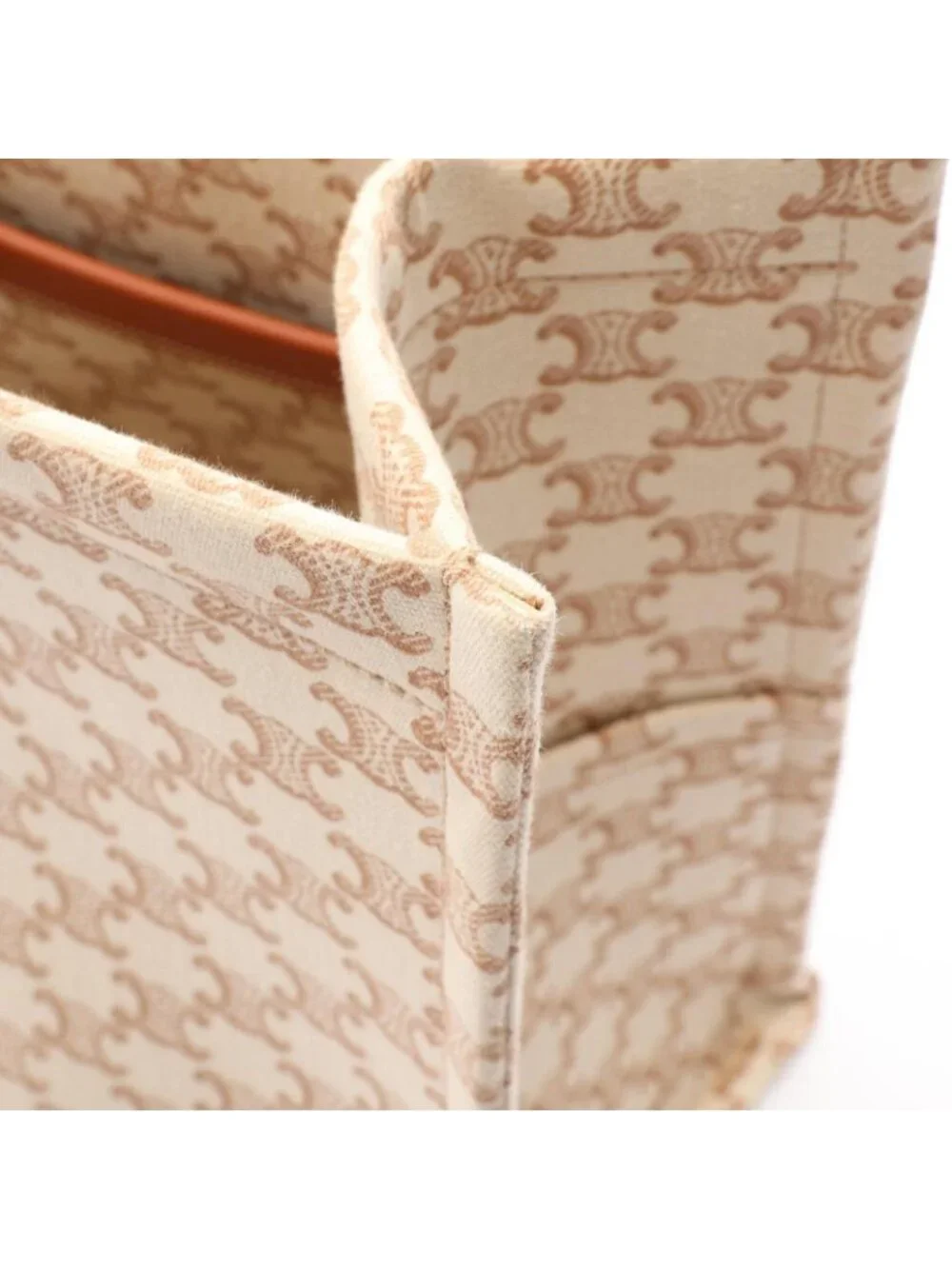Celine Tote Bag Triomphe Large Cabas Thais Beige Brown Canvas Leather Cuir